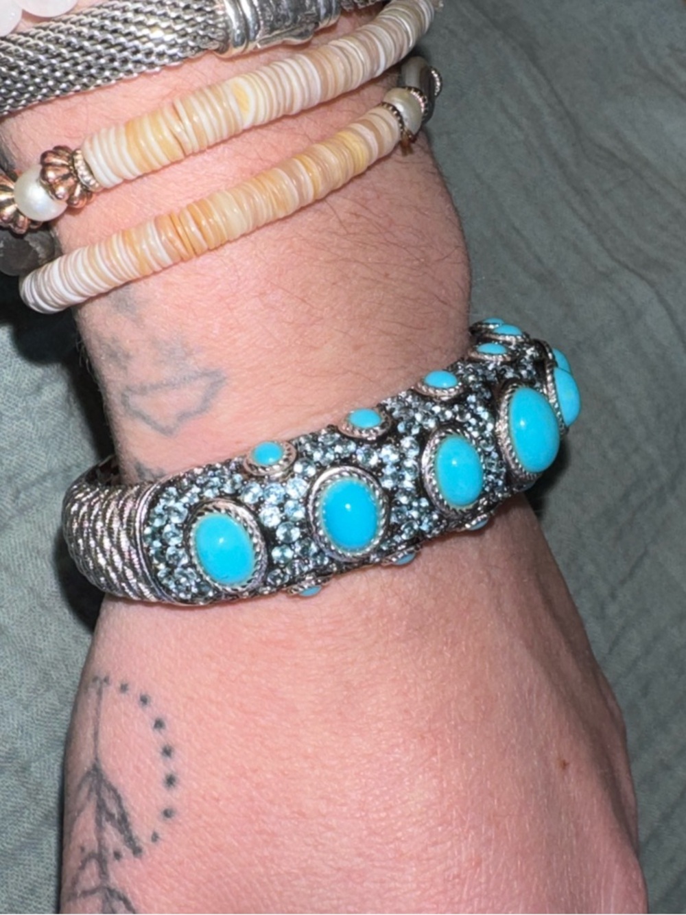 Judith Ripka Turquoise, blue topaz and Sterling silver Cabochon Cuff Bracelet - Picture 5 of 16